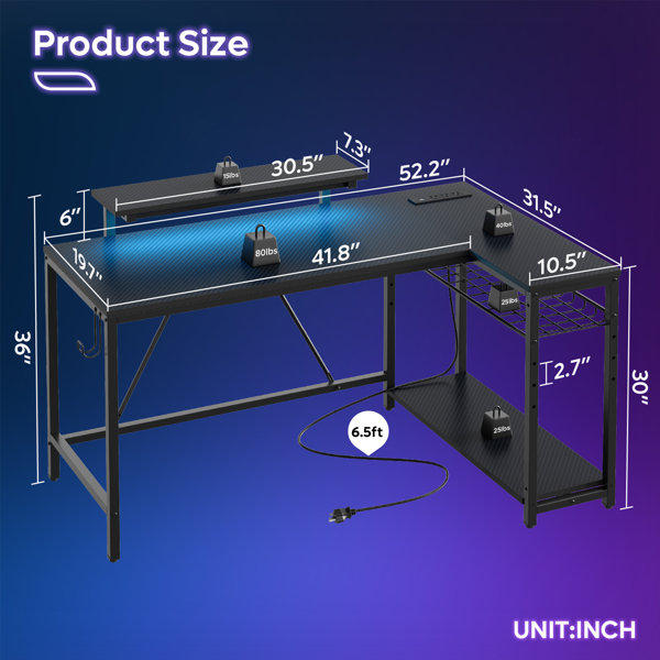 Inbox Zero Nedyo 52'' W L-Shaped Computer Desk with Power Outlet